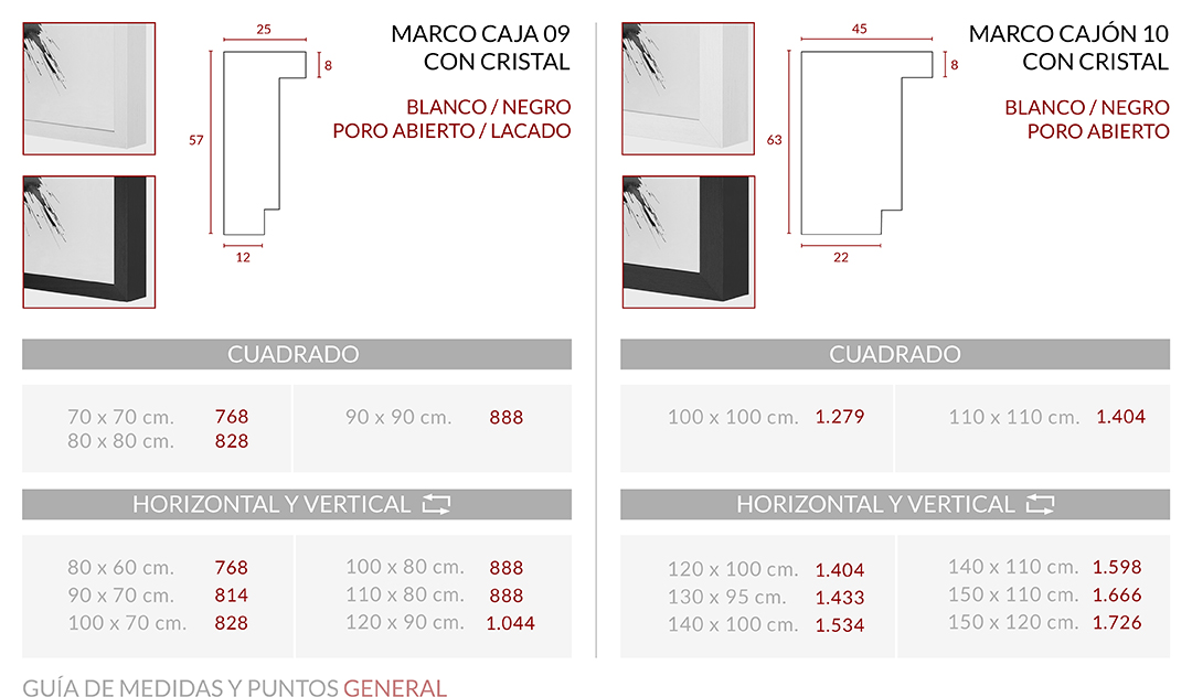 Medidas Marco Cajón 10 con Cristal L